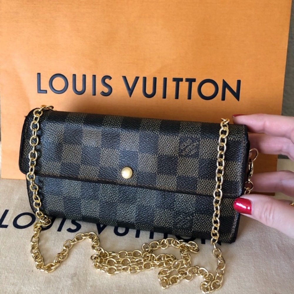 Louis Vuitton Damier Ebene Sarah Wallet with Chain